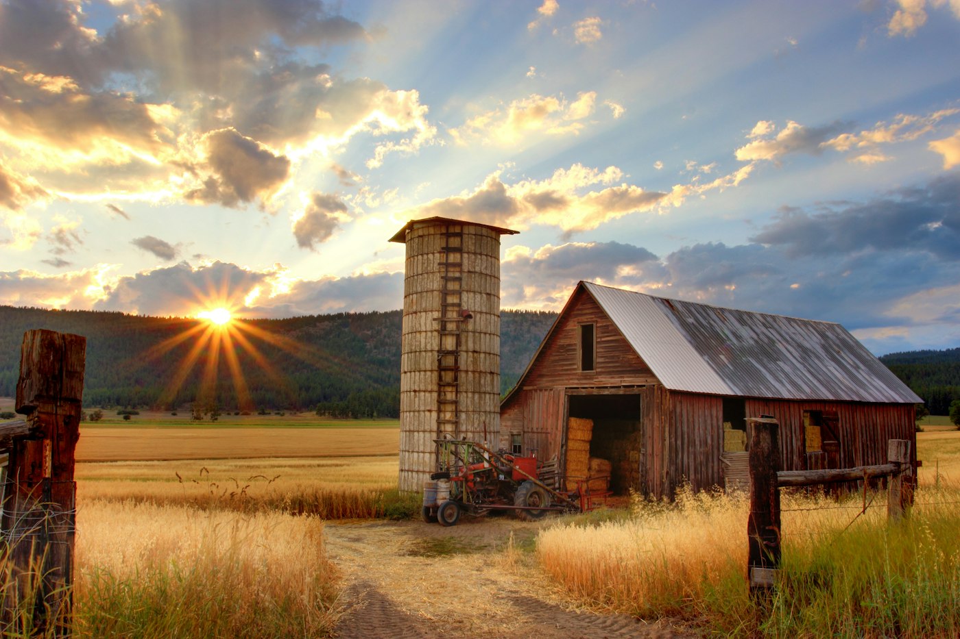 Texas ranch property with barn at sunrise